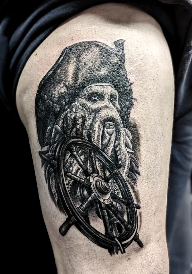 Pirate black and grey tattoo by LS