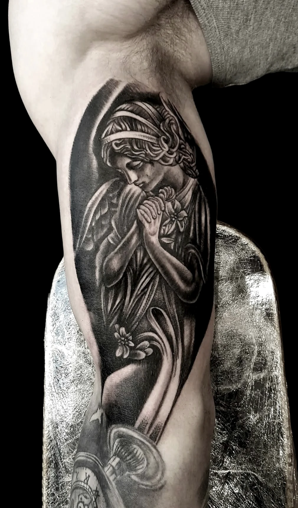 Angel black and grey tattoo by LS